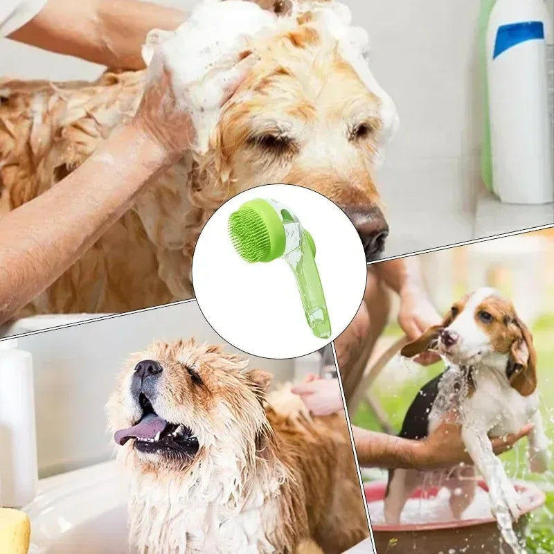 Badebørste til små hunde og katte – silikone med shampoodispenser