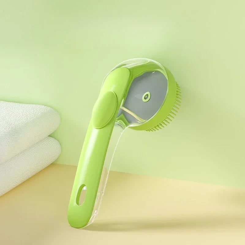 Badebørste til små hunde og katte – silikone med shampoodispenser
